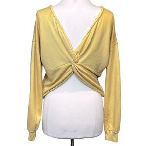 ABERCROMBIE & Fitch Raw Edge Hem Open Twist Back French Terry Pullover Goldenrod